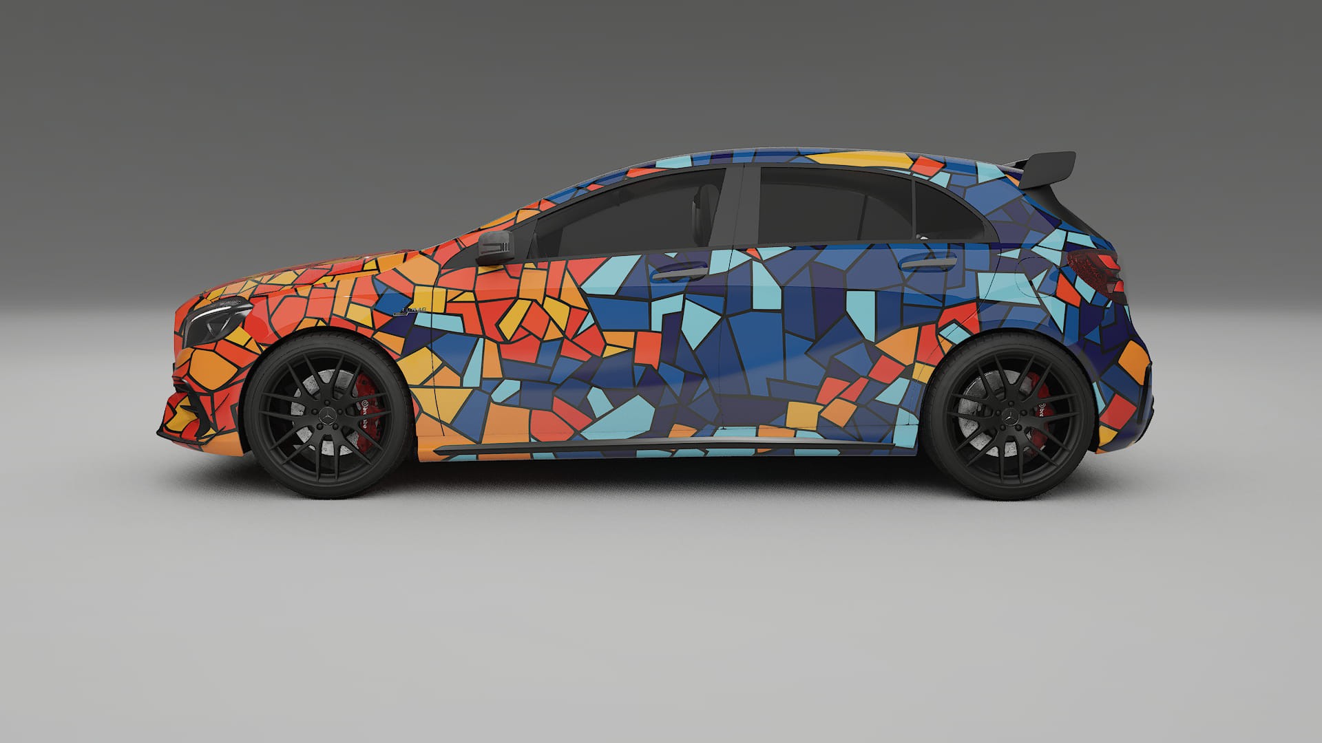 Mercedes A45 AMG W176 BARCELONA – Designový Wrap PPF Fólie na auto - tisknutelný polyuretan