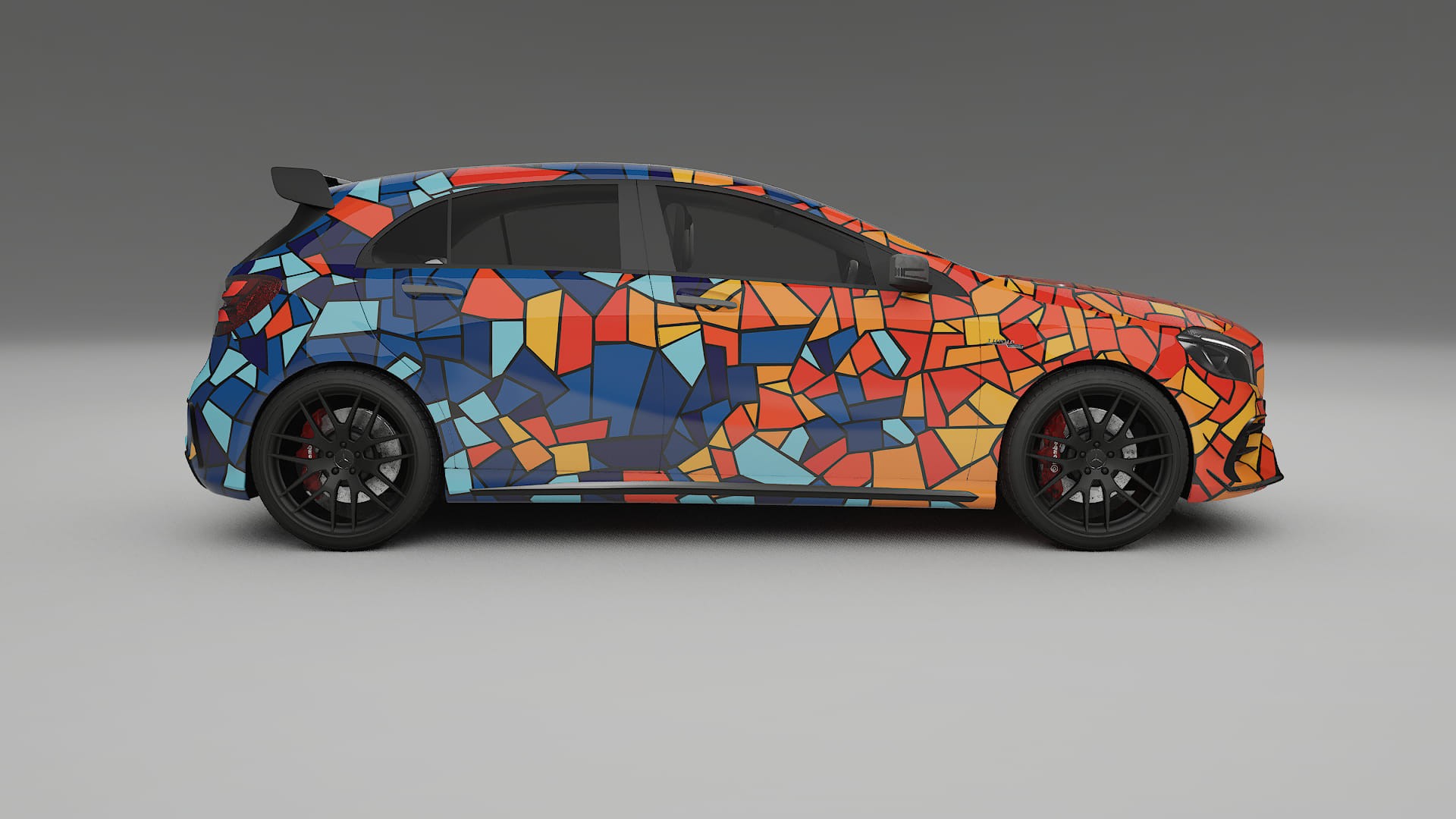 Mercedes A45 AMG W176 BARCELONA – Designový Wrap PPF Fólie na auto - tisknutelný polyuretan